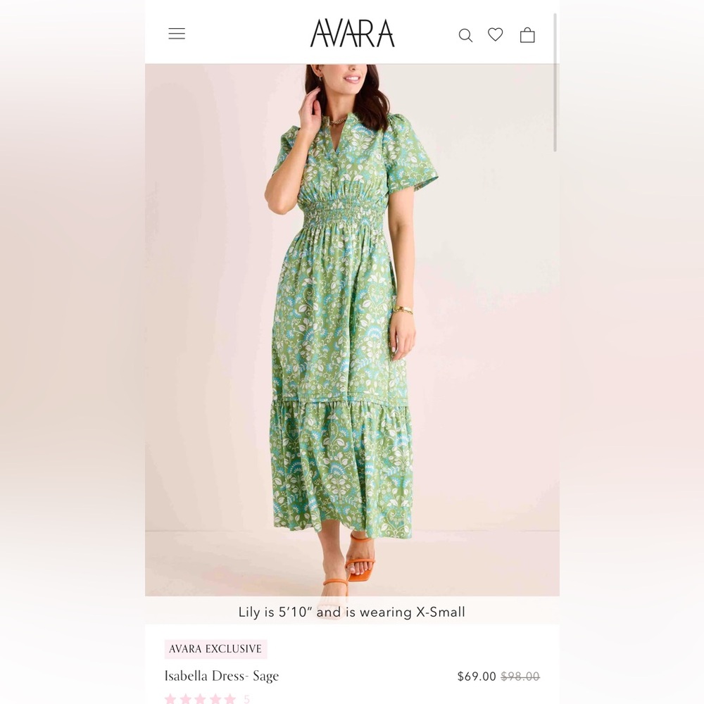 Avara Isabella Dress 2025 Sage Size Large